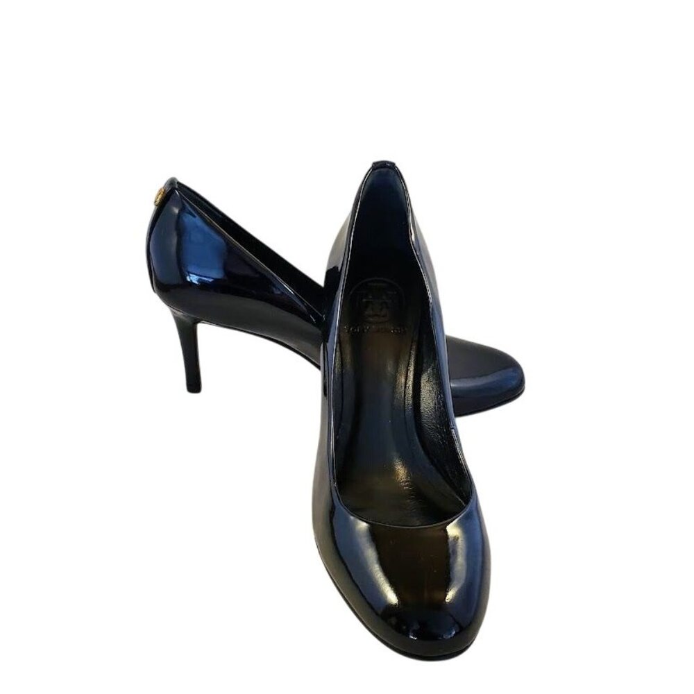 Tory Burch Black Patent Leather Stiletto Pumps With Logo Detail 6.5M NWT